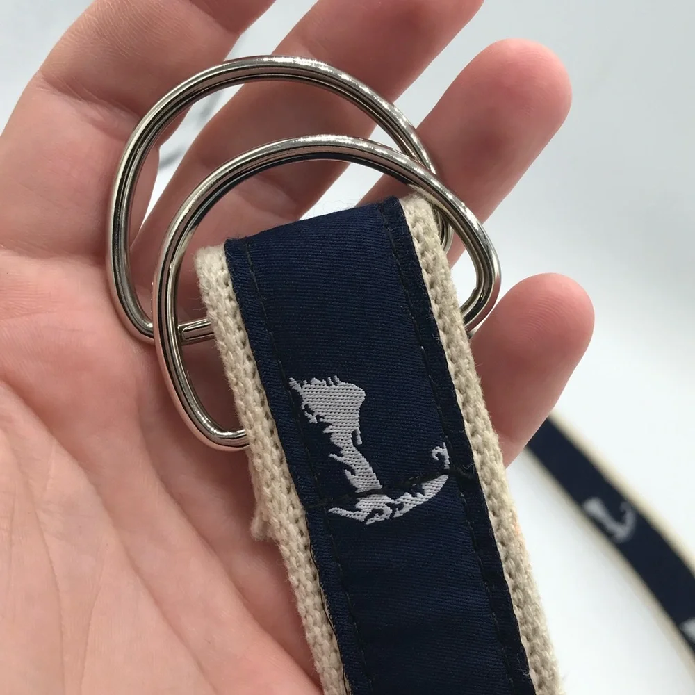 Chatham T Co Cape Cod MA Boys Youth Canvas Fabric‎ Print Belt Small Blue D Ring